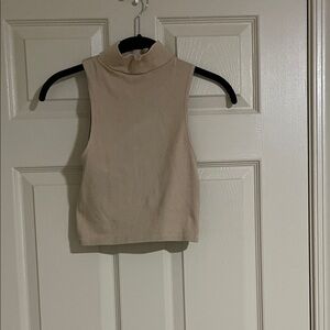 Zara Ribbed Mock Neck Tank Top - Beige CE025